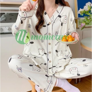 BỘ MẶC BẦU SAU SINH DÀI TAY PIJAMA TIM chất mềm mịn, mặc xuân hè cực thích