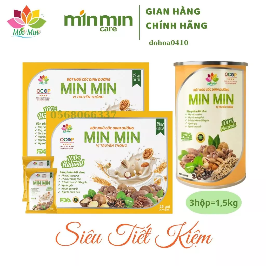 Combo 3 hộp Ngũ cốc dinh dưỡng minmin 29 loại hạt,ngũ cốc cho mẹ bầu,lợi sữa min min 1,5Kg