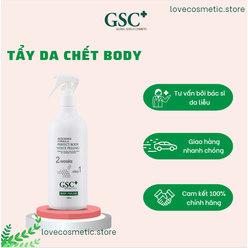 Xịt tắm trắng tẩy da chết Body Perfect Body White Peeling 500ml chính hãng, tẩy da chết mụn lưng