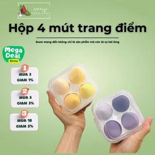 Hộp 4 Bông Mút Trang Điểm, Bông Tán Kem Nền Hình Giọt Nước Có Hộp Đựng Tiện Lợi, Chất Liệu Cao Su Đúc Mềm Mại An Toàn