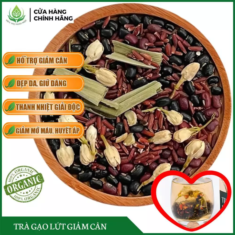 ✅[CHÍNH HÃNG] Trà Gạo Lứt Giảm Cân gồm Gạo Lứt, Đậu Đen, Hoa Nhài, Cỏ Ngọt, Kỳ Tử, Đậu Đỏ, Lá Nếp - Siêu Thị Thảo Mộc