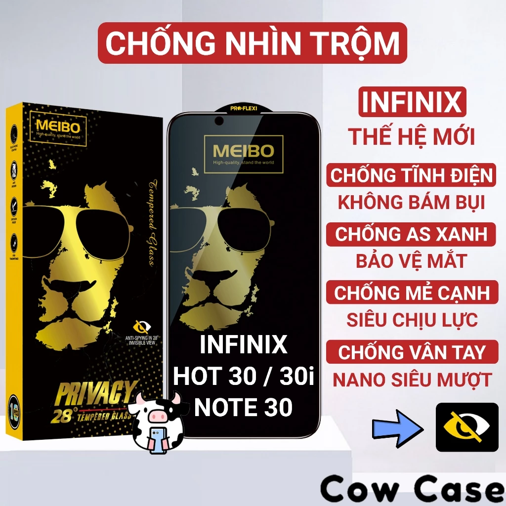 Cường lực Infinix Hot 30, 30i, Note 30 chống nhìn trộm full màn | Miếng dán bảo vệ màn hình cho Techno Cowcase 0