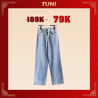 Quần jeans nữ ống rộng lưng cao CARI tua rách phong cách ulzzang – Tuni Store