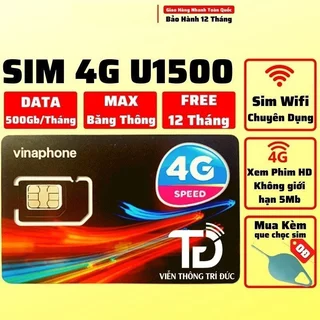 [ DEAL SIM 1 Năm ] SIM 4G VINAPHONE FULL DATA 500G TỐC ĐỘ CAO TRỌN GÓI 1 NĂM U1500 TD49 FHAPPY D500 VD149 14BIG50Y