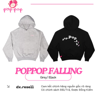 Áo Khoác Hoodie POPPOP FALLING OVERSIZE CROP/ BLACK-GREY UNISEX DX.RESELL