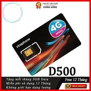 Sim 4G Vinaphone trọn gói 1 năm D500 nhà mạng vina dung lượng cao Sim 4G di động và dcom sài internet 12 tháng miễn phí