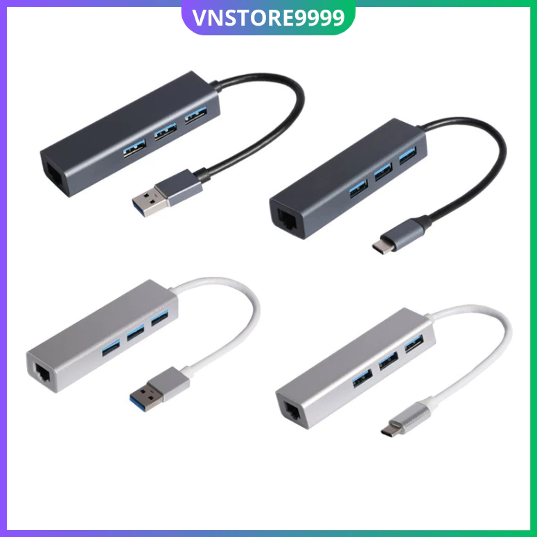 Hub type C to lan và hub usb to Lan1000m full box mở rộng kết nối