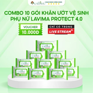 Combo 10 gói Khăn ướt vệ sinh vùng kín LAVIMA Protect 4.0 gói 10 khăn giúp vùng kín luôn sạch sẽ, khô thoáng