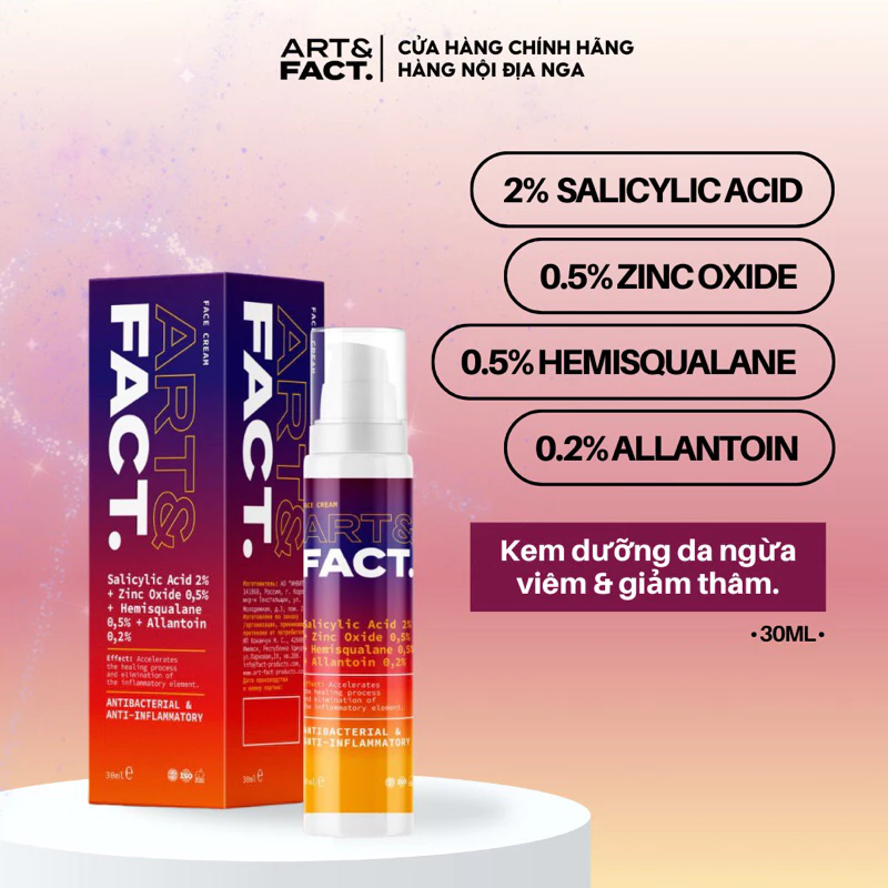 Kem dưỡng cho da mụn ART & FACT Salicylic acid 2%+ Zinc oxide 0,5%+ Hemisqualene 0,5%+ Allantoin 0,2%
