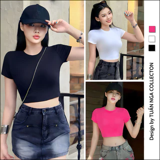 Áo Babytee croptop cổ tròn tay ngắn TUẤN NGA-XƯỞNG SỈ ÁO THUN form basic ôm fit body, vải 100% cotton cao cấp