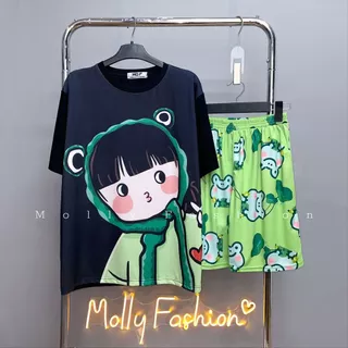 Set đồ bộ hoạt hình ❤️ Bộ mặc nhà Cartoon BÉ MŨ XANH form rộng Unisex nam nữ Molly Fashion