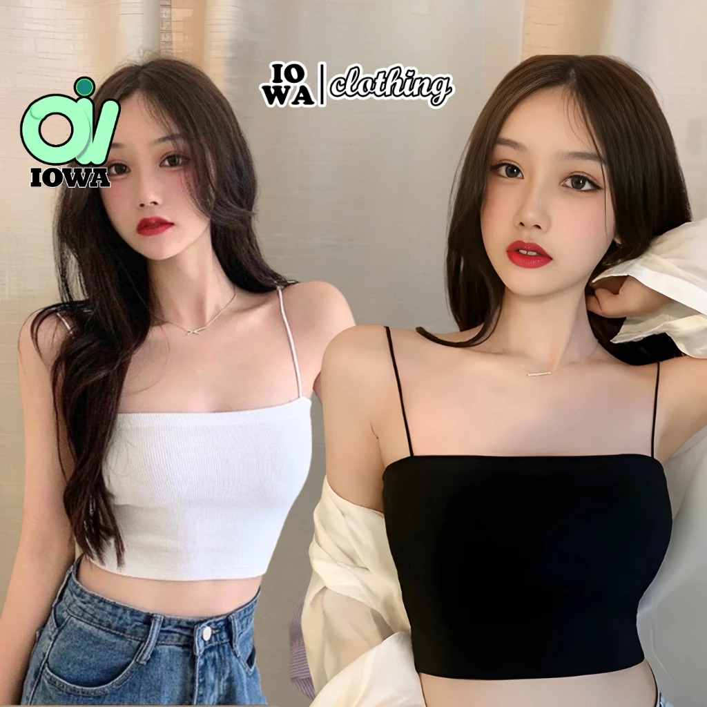 Áo Croptop HAI DÂY SỢI BÚN Chất Thun Gân Kiểu Trơn Sexy, Áo Thun Nữ Ôm Body Đẹp Tôn Dáng IOWA