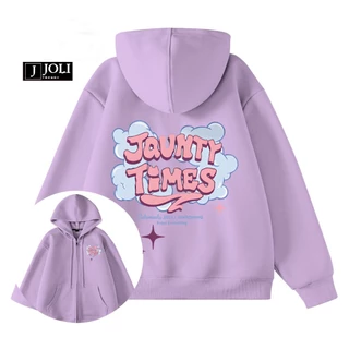 Áo Hoodie Zip, Áo Khoác Nam Nữ Unisex By JOLI Mã Jaunty Time Chất Nỉ Bông Form Rộng Mũ 2 Lớp