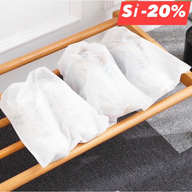 [Combo 50] Túi đựng giày vải không dệt đa năng, túi bảo quản giày miệng dây rút (Trắng)