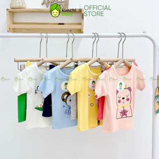 Đồ Bộ Cộc Tay Cho Bé Gái, Bé Trai KIMCHIBABY Vải Cotton Lụa Mềm Mịn Hoạ Tiết KL Xanh, Bộ Quần Áo Cho Bé Mặc Nhà K403