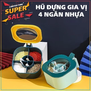 ( hàng săn kho ) Hũ Nhựa 4 Ngăn Đựng Gia Vị Cho Nhà Bếp