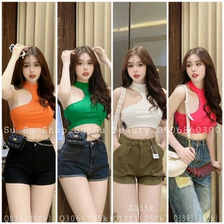 Áo thun nữ croptop cổ lọ khoét ngực nhiều màu