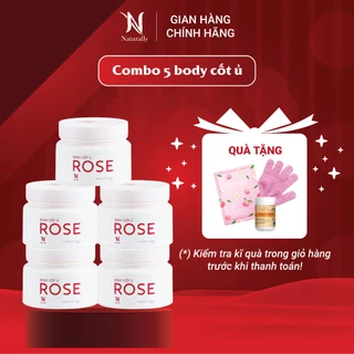 Combo 5 Hũ Kem Body Cốt Ủ Rose Naturally Cosmetics, Dưỡng Ẩm, Làm Trắng Da, Thẩm Thấu Nhanh, Không Nhờn Rít, Hũ 200g