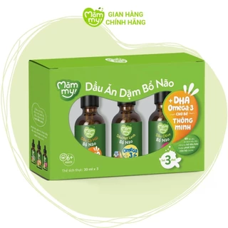 Combo 3 dầu ăn dặm bổ não Mămmy gồm: dầu Olive, dầu cá hồi, dầu hạt lanh bổ não, mỗi loại 30ml