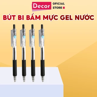 Bút bi bấm mực gel nước DecorVN mực đen đỏ xanh viết đều mực phụ kiện văn phòng phẩm B58