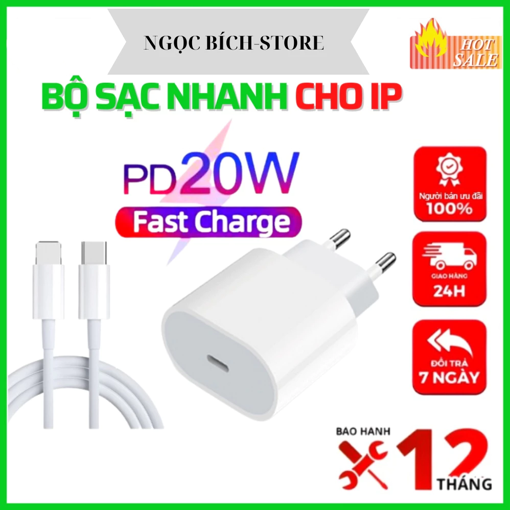 Bộ Sạc Nhanh Cao Cấp 20W Chân Tròn, Đảm Bảo An Toàn, Sạc Ổn Định, Không Nóng Máy [ Bảo Hành 12 Tháng ]