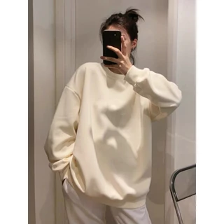 Áo sweater basic trơn phom rộng chất nỉ lông cáo dày dặn