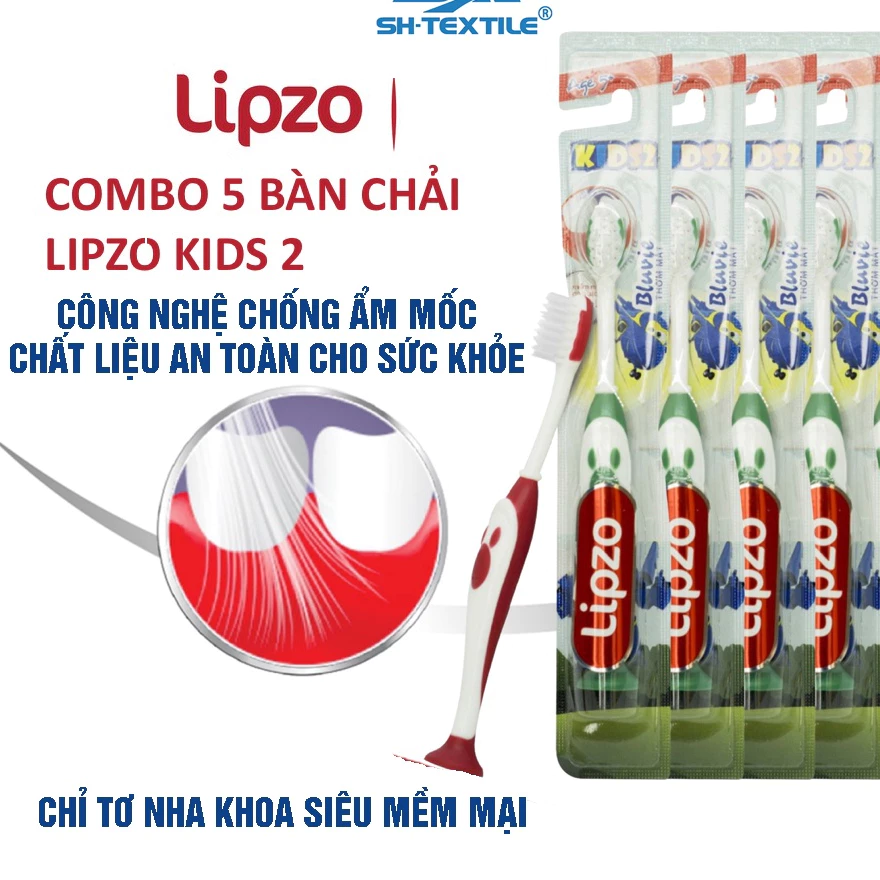 Bộ 5 Bàn Chải Đánh Răng Lipzo Kids2 Hình Thú Ngộ Nghĩnh Lông Chỉ Tơ Nha Khoa Siêu Mảnh Kháng Khuẩn Cho Bé Trên 5
