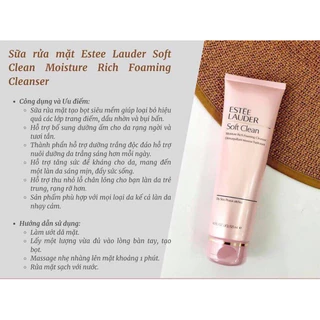 SỮA RỬA MẶT  ESTEE LAUDER SORF CLEAN DA KHÔ, DA THƯỜNG ĐỦ SIZE (BILL US)