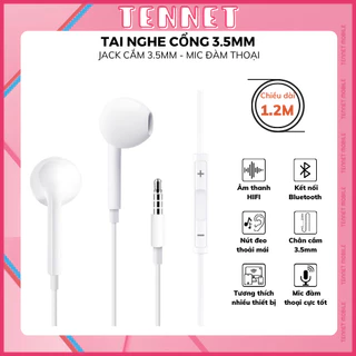 Tai nghe nhét tai 5/6 màu trắng, có hộp, logo in, jack cắm 3.5mm, có micro đàm thoại tích hợp