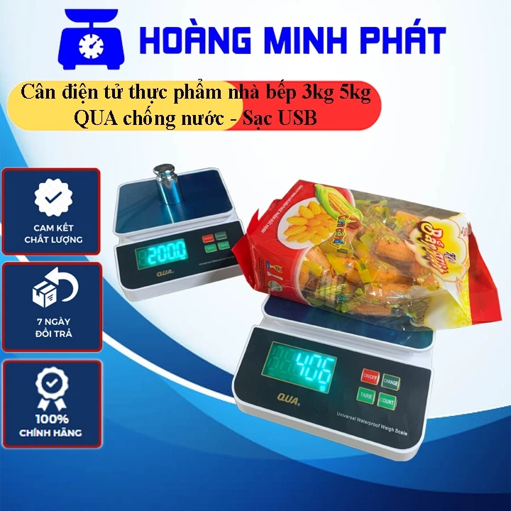 Cân điện tử thực phẩm nhà bếp mặt inox chống nước 5kg 3kg QUA sạc USB tiện dụng, siêu bền