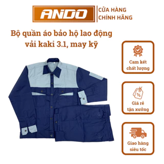 Quần áo bảo hộ lao động AD02, vải kaki 3/1, màu xanh than phối ghi