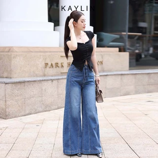 Quần jean nữ form basic dáng suông ống rộng chất vải denim dầy dặn phong cách KAYLIN - N2153