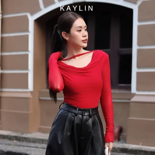 Áo thun tay dài trễ vai phối dây chất vải thun lưới phong cách KAYLIN - N2171