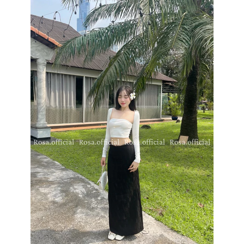 Áo Crop nữ tay dài body khoét nách Rosa