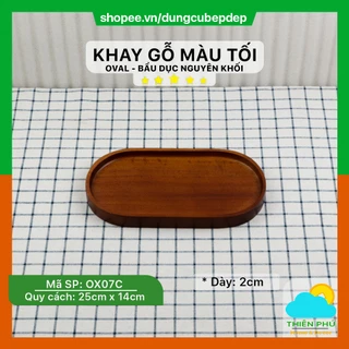 Khay Bầu Dục Gỗ Màu Tối 25x14cm Nguyên Khối Cao Cấp Để Đồ Ăn, Phục Vụ Quán Cafe, Nhà hàng, Trang Trí Chụp Ảnh