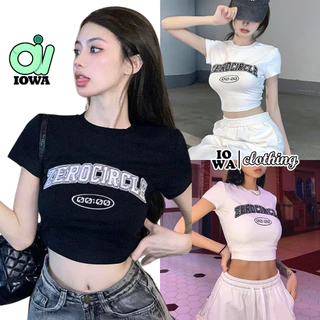 Áo Croptop ZERO CIRCLE Chất Thun Borip Kiểu In Hình Sexy, Áo Thun Nữ Ôm Body Đẹp Tôn Dáng IOWA