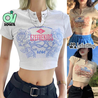 Áo Croptop HOA EZEFRE Chất Thun Gân Kiểu In Hình Sexy, Áo Thun Nữ Ôm Body Đẹp Tôn Dáng IOWA