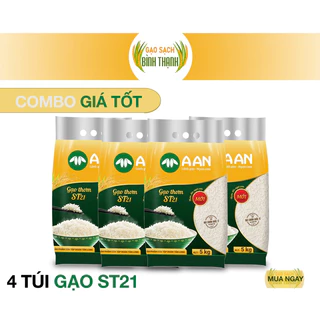 (NSX:28/06/2024) - Combo 4 túi gạo ST21 A AN mỗi túi 5Kg - Đặc sản Sóc Trăng - Thơm hoa lài nhẹ, cơm ngọt, rất dẻo, mềm