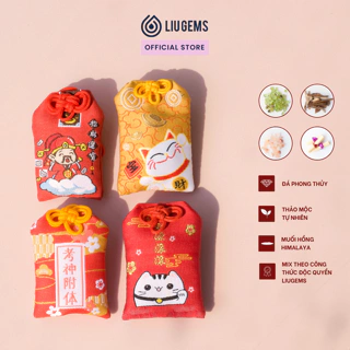 Túi Phước Omamori May Mắn Liugems Đeo Bên Người, Mix Đá, Thảo Mộc, Muối Hồng Himalaya Mang Tài Lộc, Tình Yêu PK01