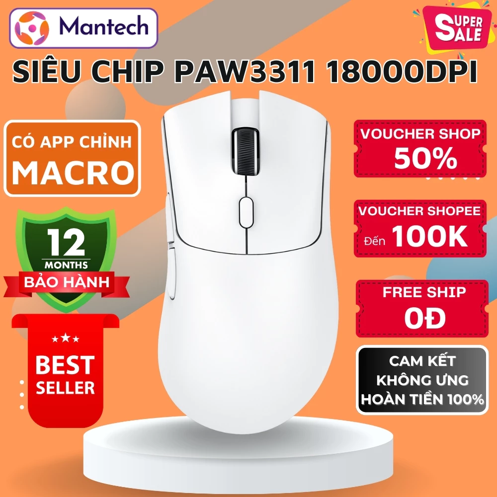 Chuột Không Dây Bluetooth Cao Cấp Attack Shark R1 Chip PAW3311 Mạnh Mẽ 18000DPI, 3 Mode. Pin 65 Giờ, 59 Gram