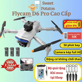 Máy bay điều khiển từ xa D6 thế hệ mới, Flycam động cơ không chổi than 2 camera kép full HD - cảm biến va chạm - pin 30p