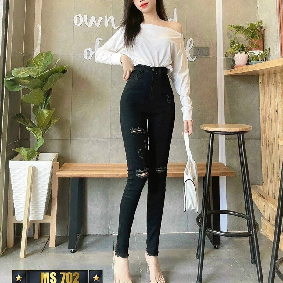 Quần jean nữ co giãn, quần bò lưng cao 9 tấc dáng ôm body cạp cao nhiều mẫu Bi_shop 173 ms522