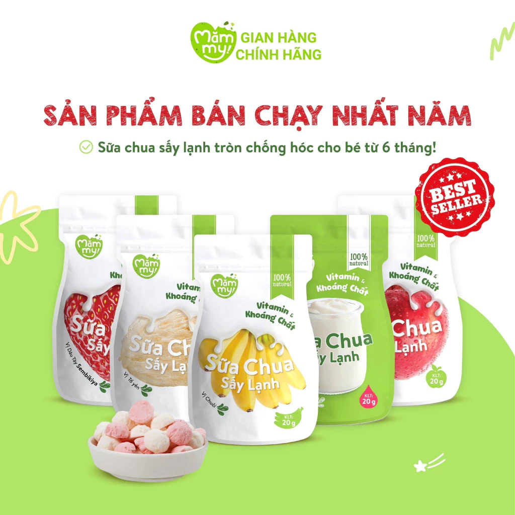 Sữa chua sấy lạnh Mămmy 5 vị:Tổ yến,Táo,Dâu,Chuối,Nguyên bản, bổ sung vitamin cho bé từ 6 tháng tuổi