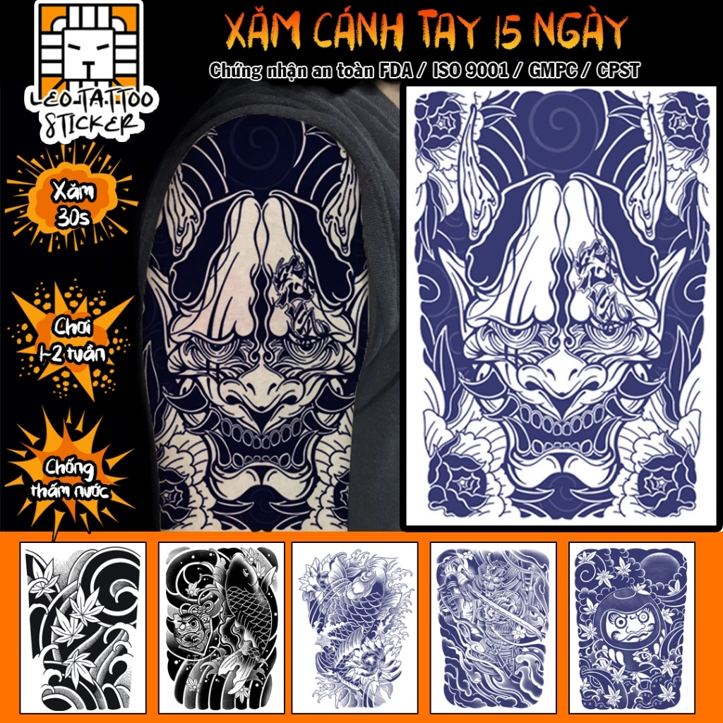 [Loại Dài Ngày] Hình Xăm Dán Nhật Cổ Cánh Tay, Bắp Chân, Ngực 15 Ngày (Size 17x24cm) Leo Tattoo