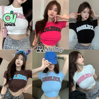 Áo Croptop GOODLUCK Chất Thun Borip Kiểu In Hình Sexy, Áo Thun Nữ Ôm Body Đẹp Tôn Dáng IOWA