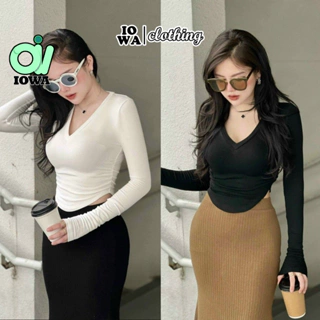 Áo Croptop TAY DÀI CỔ TIM VẠT BẦU Chất Thun Gân Kiểu Trơn Sexy, Áo Thun Nữ Ôm Body Đẹp Tôn Dáng IOWA