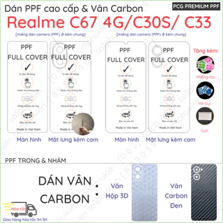 Dán PPF & Vân Carbon Realme C67 4G/ C30S/ C33 cho màn hình,mặt lưng, full lưng viền loại trong, nhám chuẩn xịn