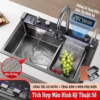 Chậu rửa bát 1 hố, bồn rửa bát inox 5 chế độ cao cấp phủ Nano chống xước, chống ồn màn hình led hiển thị nhiệt độ