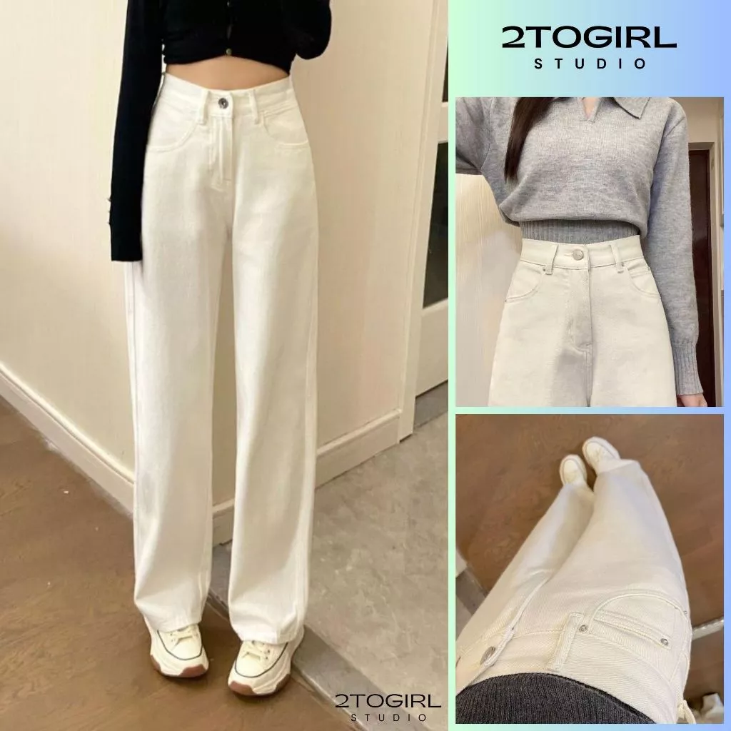 Quần jeans nữ màu trắng dáng đứng, quần bò Mars trắng chất jeans xu hướng 2024