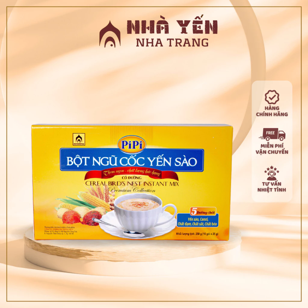 Bột Ngũ Cốc Yến Sào Pipi Nhà Yến Nha Trang Hộp 10 Gói - Bột Ngũ Cốc Tổ Yến Dinh Dưỡng